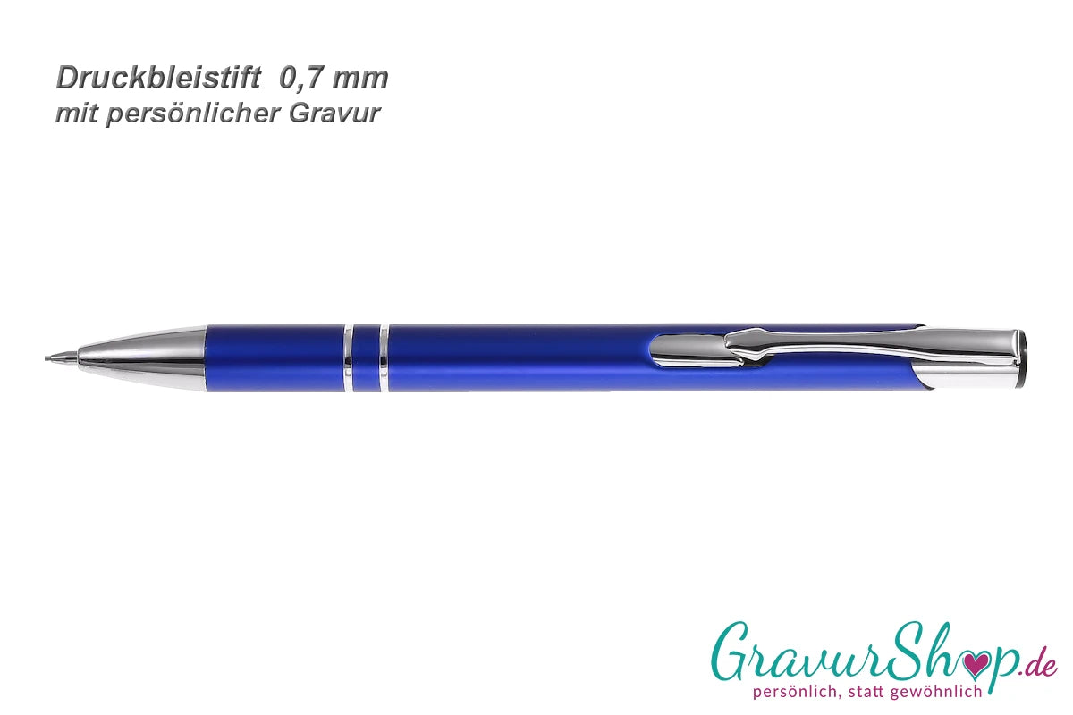 Druckbleistift blau 0,7mm mit Gravur