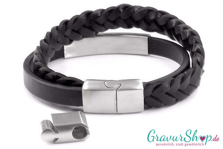Lederarmband mit Gravur Nr 01 schwarz Verschluss