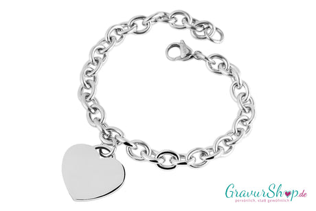 Charm Edelstahlarmband 22 cm mit Herz inkl. Gravur