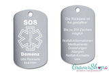 Demenz - SOS Notfallkette, Notfallanhänger mit Gravur - silber