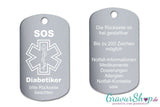 Diabetes, Diabetiker - SOS Notfallkette, Notfallanhänger mit Gravur - silber