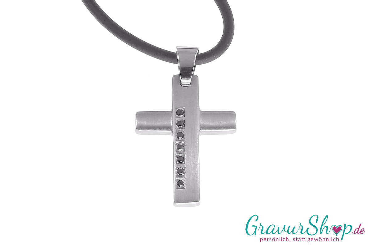 Edelstahlanhänger Kreuz mit Zirkonia 30 x 22 mm inkl. Gravur