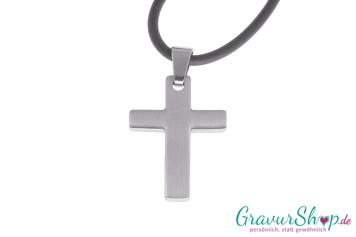Edelstahlanhänger Kreuz mit Zirkonia 30 x 22 mm inkl. Gravur Rückseite