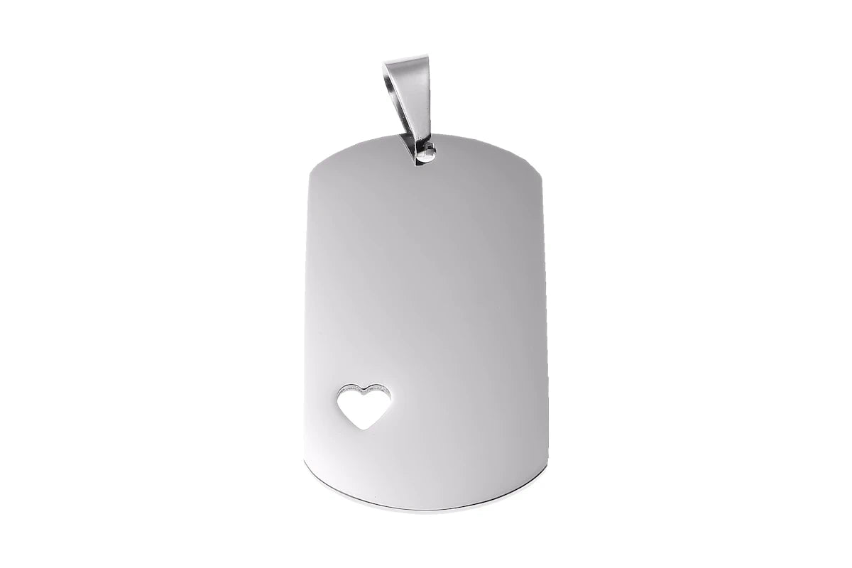 Edelstahl Kettenanhänger DogTag mit ausgestanztem Herz silber poliert Rückseite