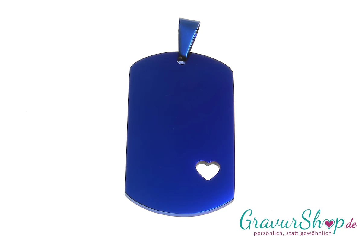 Dogtag Edelstahl blau mit Herz inkl. Gravur