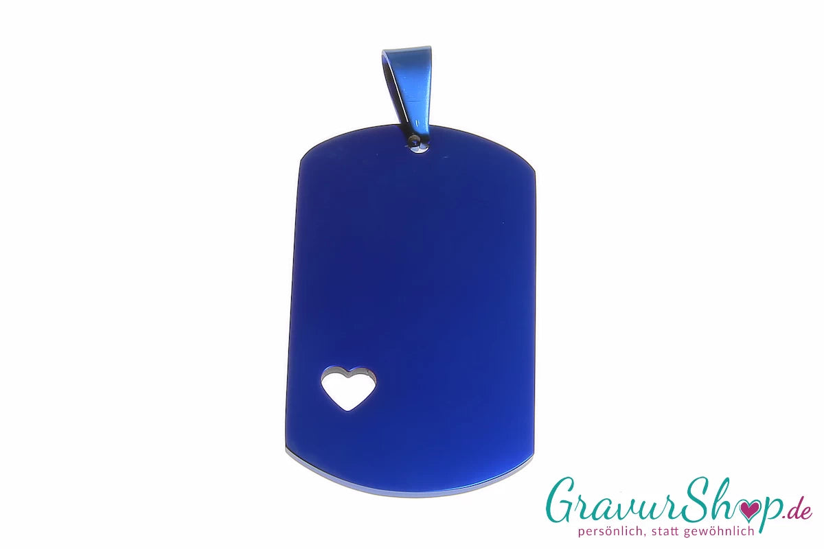 Edelstahl DogTag blau mit Herz Rückseite