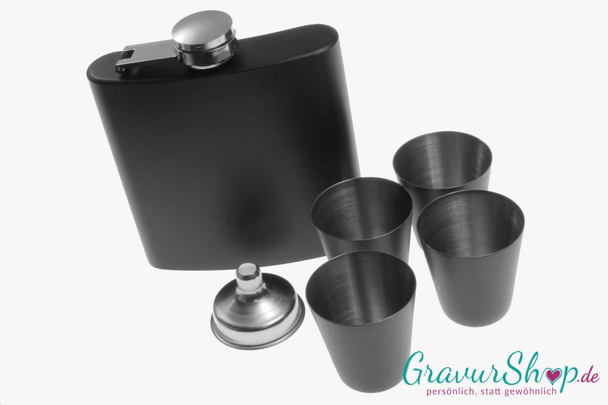 Flachmann 42 schwarz mit Gravur