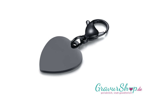 Schwarzer  Edelstahl Charm Anhänger mit Diamant Gravur