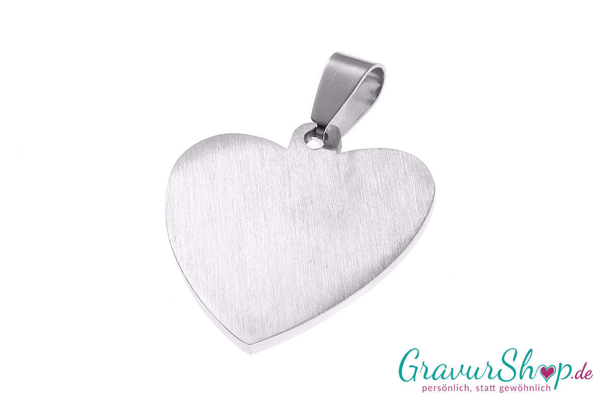Edelstahlanhänger Herz 27 x 25 mm Rückseite mit Gravur