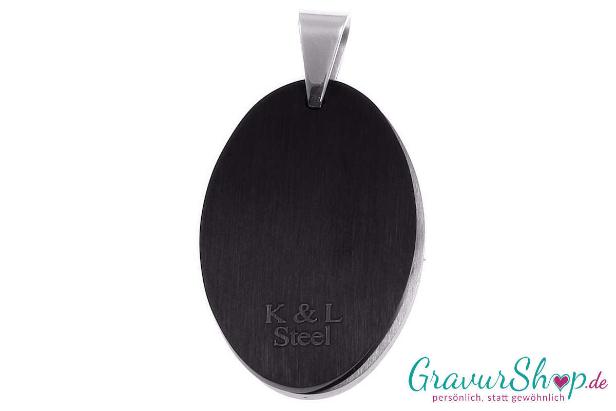 Edelstahlanhänger Kreuz schwarz Vater unser mit Gravur Rückseite