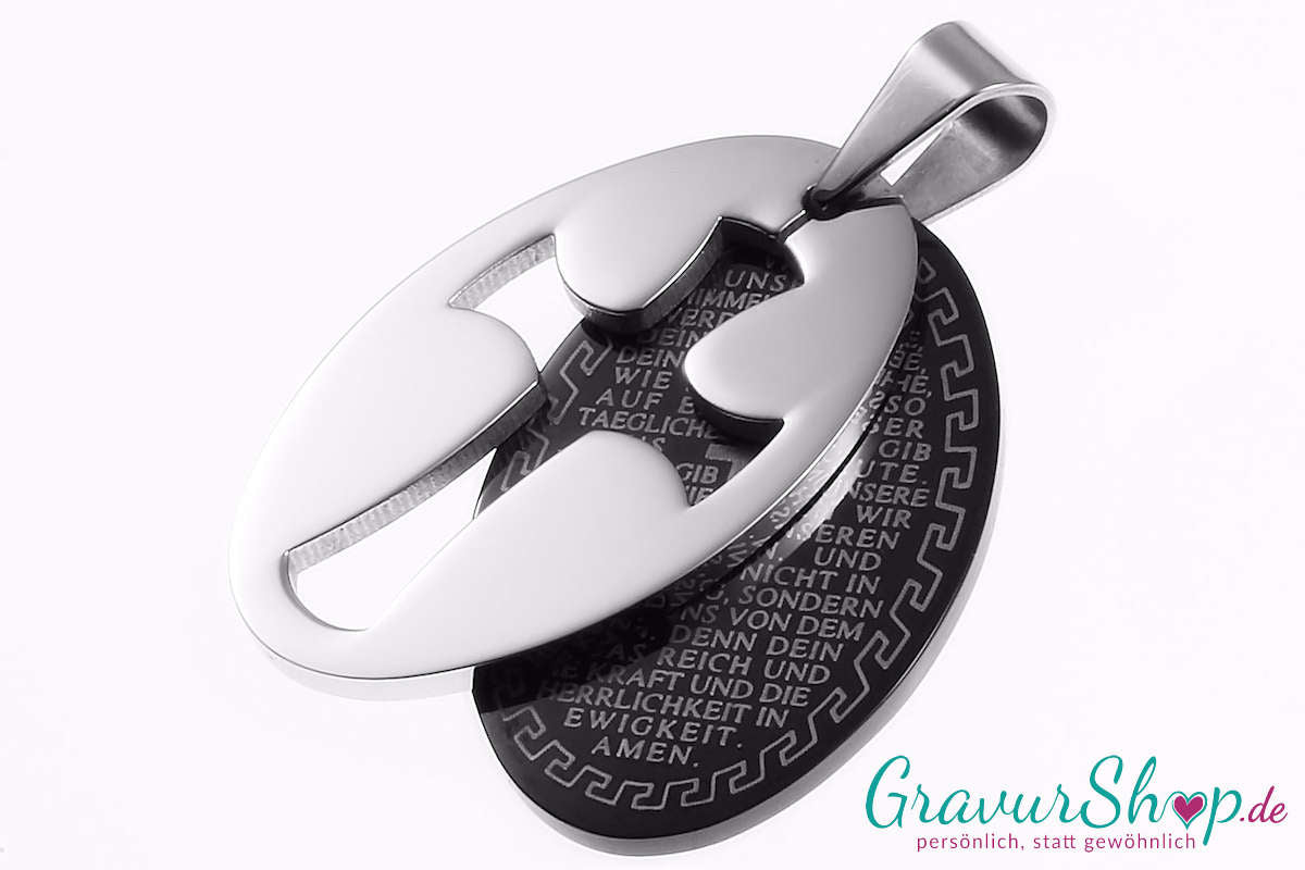Edelstahlanhänger Kreuz schwarz Vater unser mit Gravur