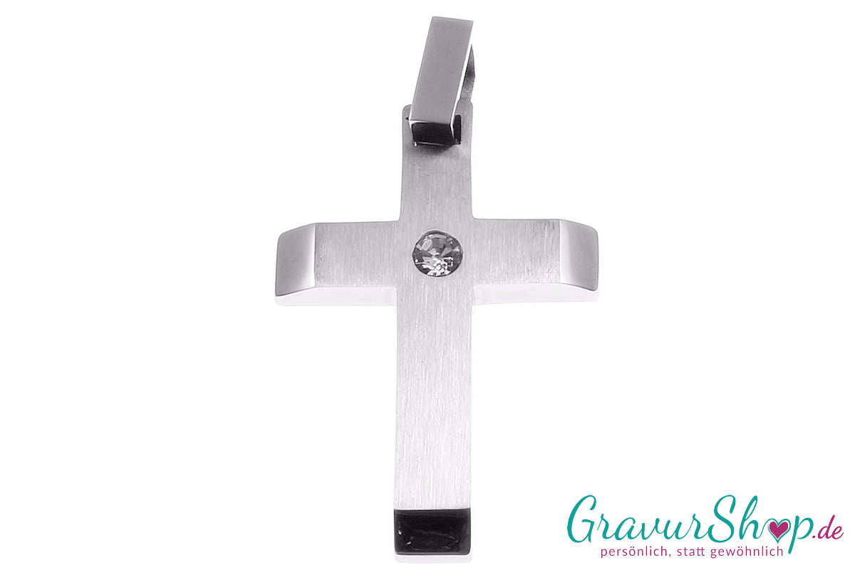 Kreuz Edelstahlanhänger mit Zirkonia inkl. Gravur