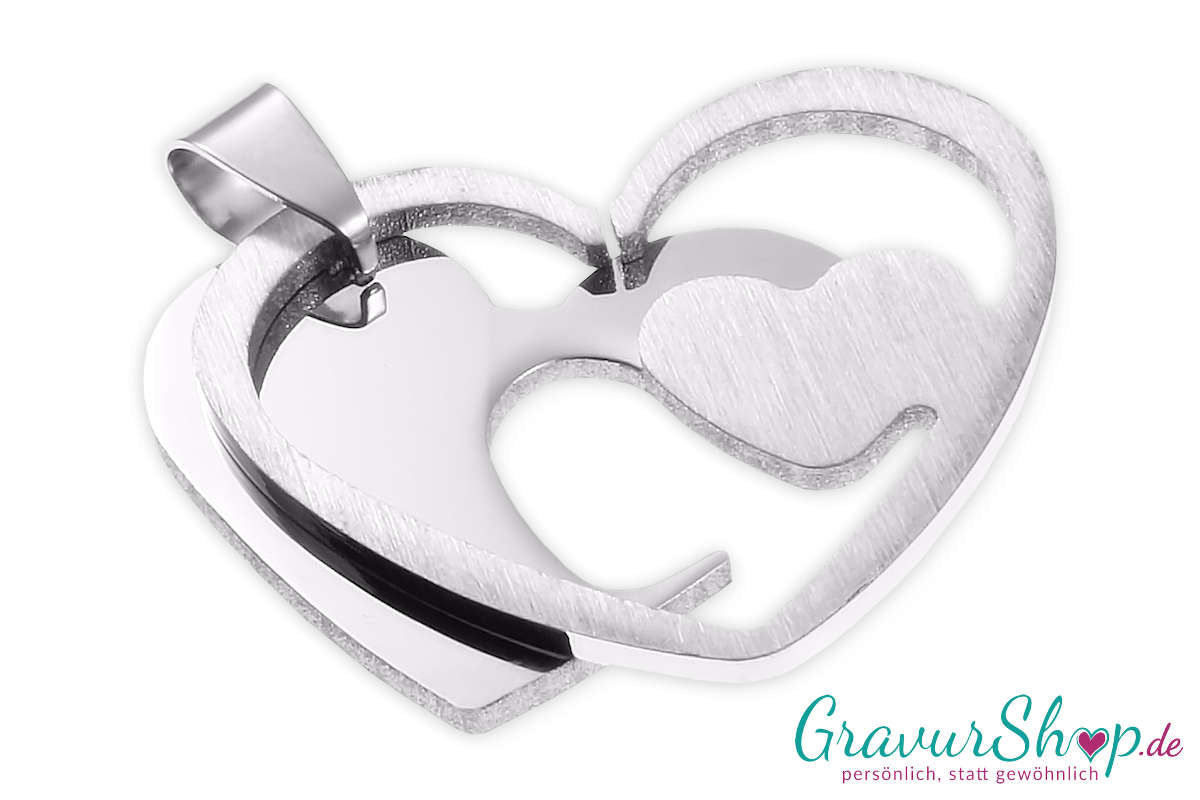 Edelstahlanhänger Doppel Herz 32 x 28 mm mit Gravur