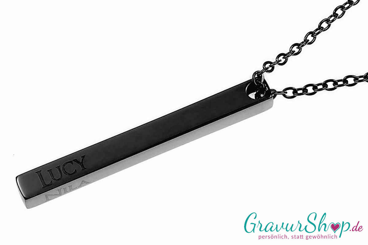 Säulen Edelstahlanhänger 25 x 5 mm Schwarz mit Gravur