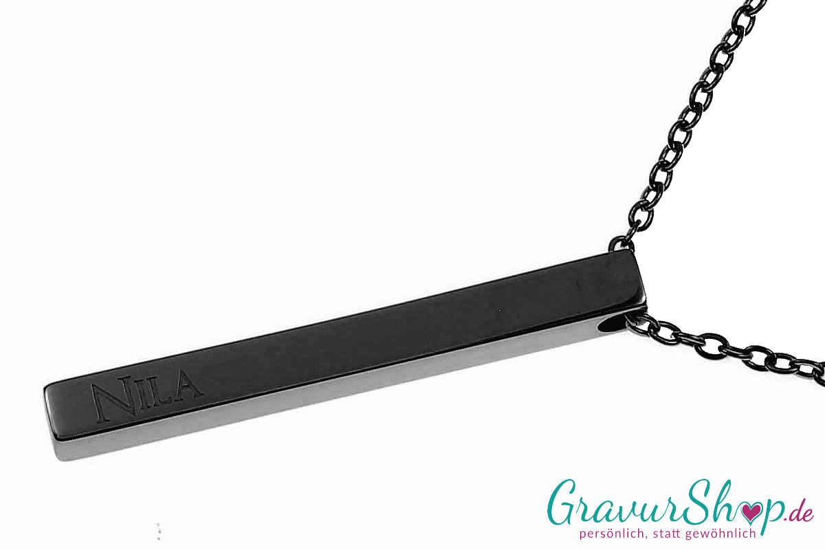 Säulen Edelstahlanhänger 25 x 5 mm Schwarz mit Gravur