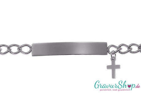 Edelstahlarmband 21 cm Silber mit Kreuz inkl. Gravur
