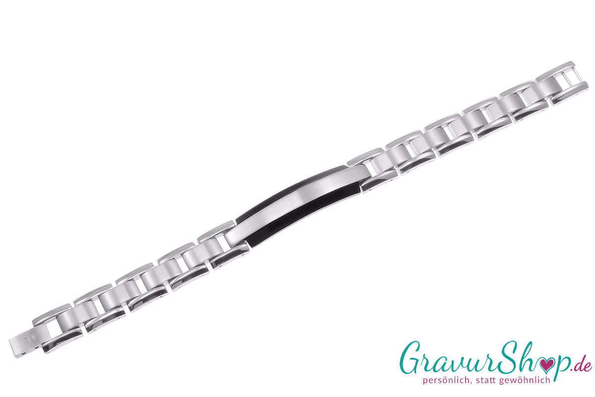 Massives Edelstahlarmband dunkeleloxiert 21 cm mit Gravur