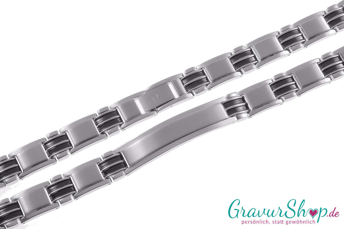 Massives Edelstahlarmband seidenmatt gebürstet mit Gravur