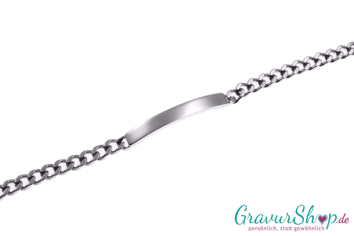 Panzer Edelstahlarmband 19 cm, breit 6 mm mit Gravur