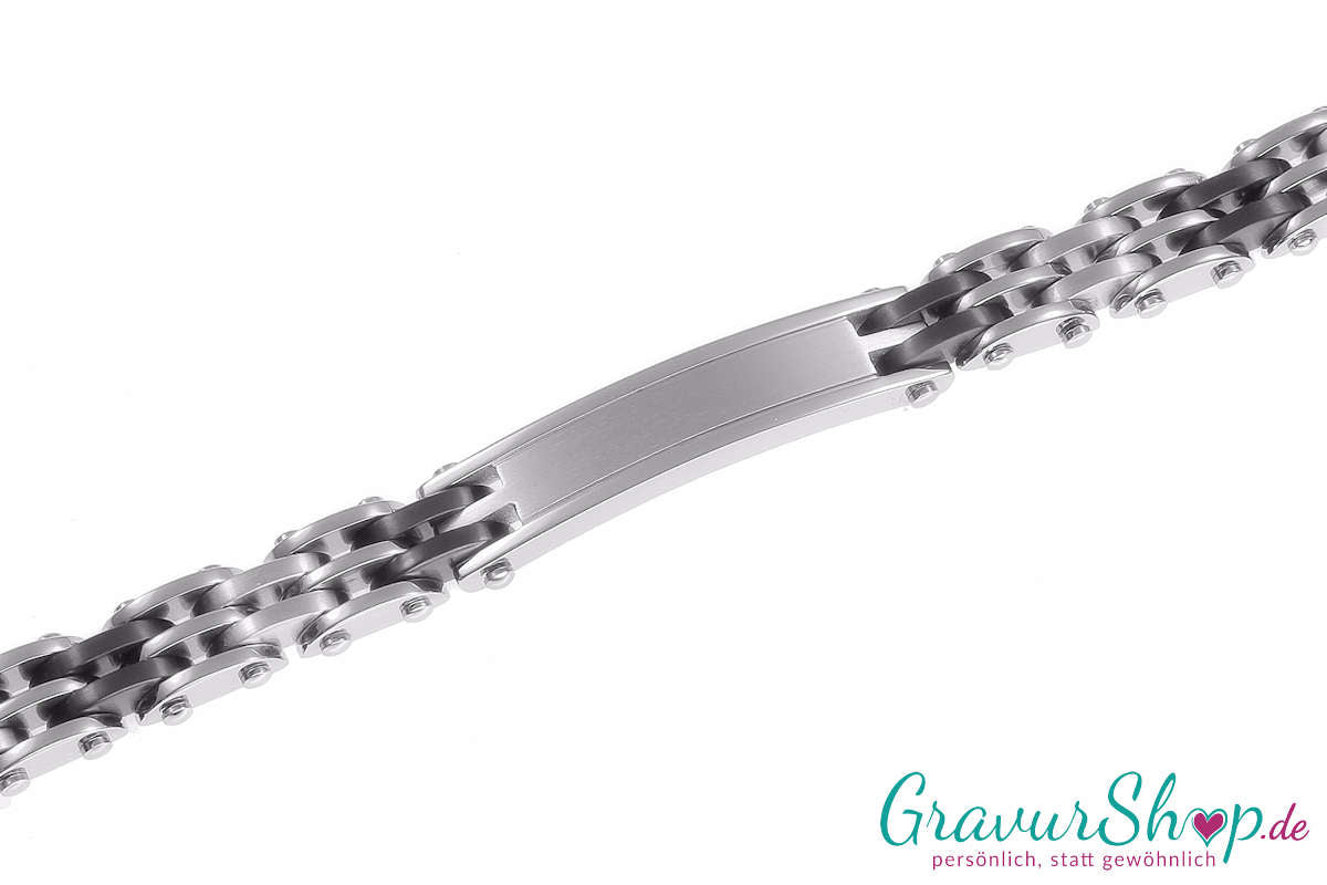 Edelstahlarmband 21 cm mattiert/dunkel eloxiert mit Gravur