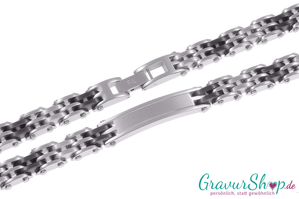 Edelstahlarmband 21 cm mattiert/dunkel eloxiert mit Gravur