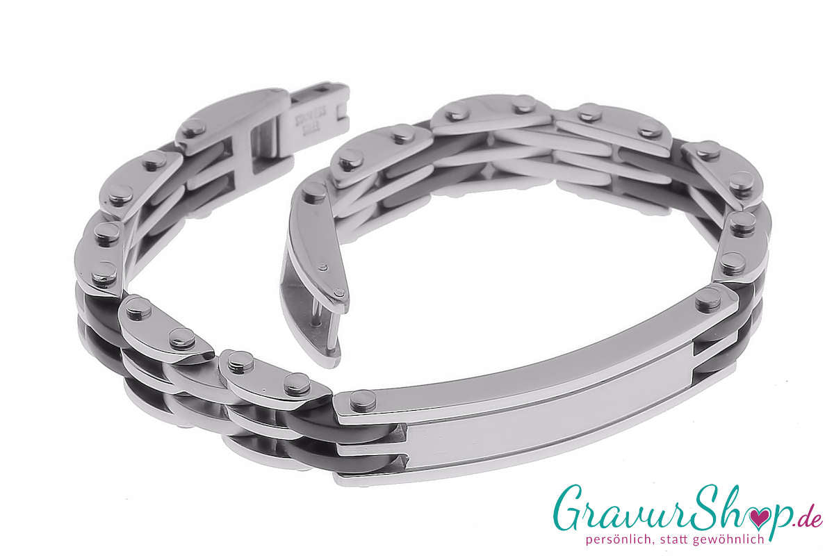 Edelstahlarmband 21 cm mattiert/dunkel eloxiert mit Gravur