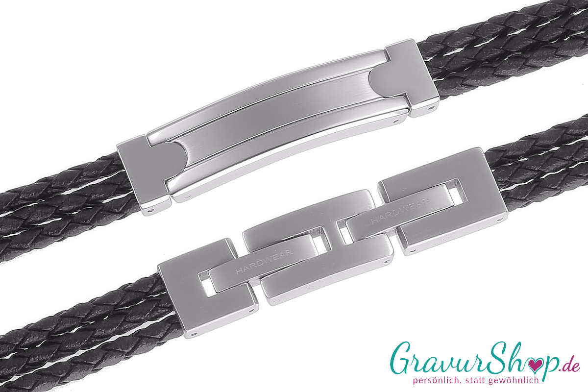 Geflochtenes Lederarmband mit Gravurplatte mit Gravur