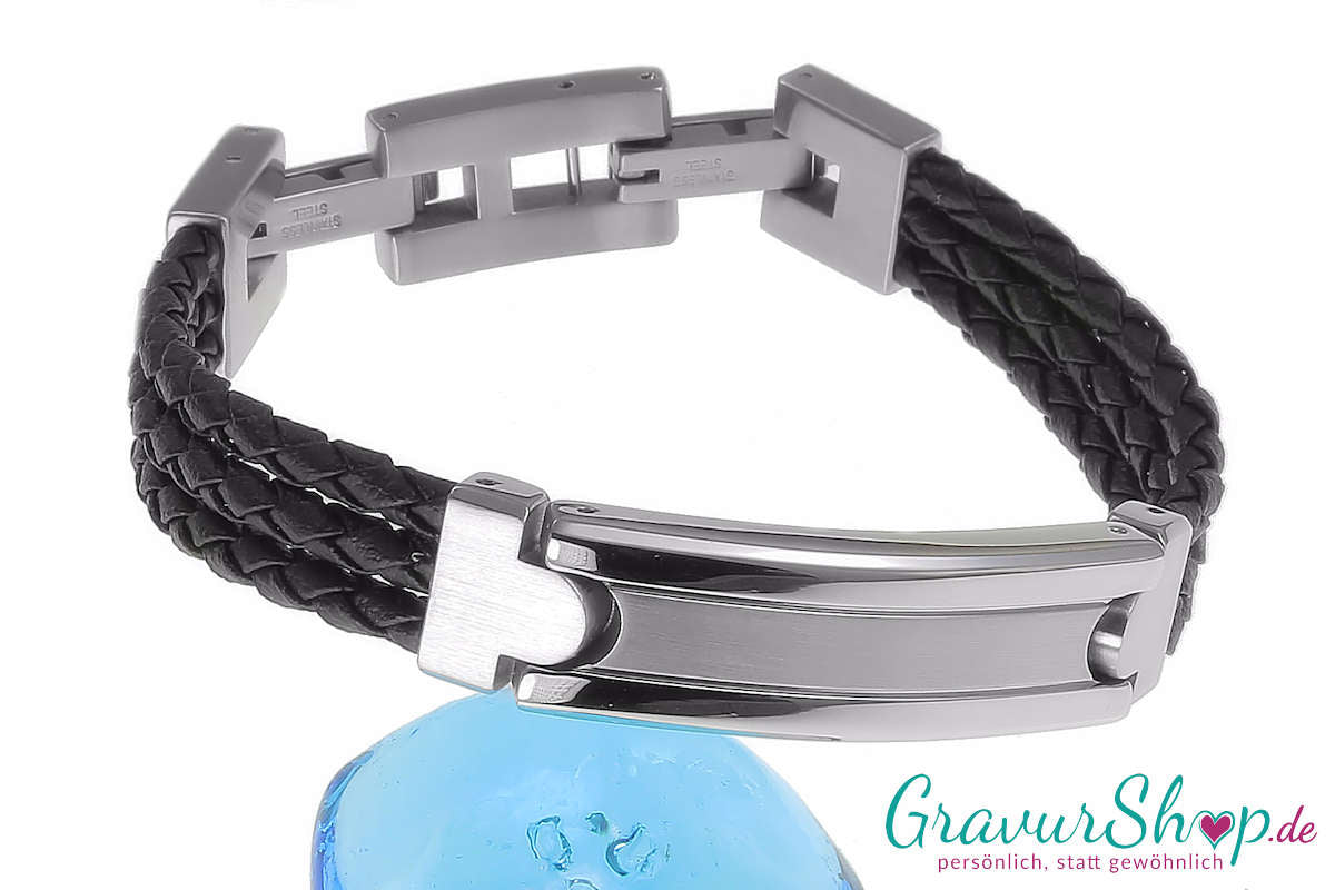 Geflochtenes Lederarmband mit Gravurplatte inkl. Wunschgravur
