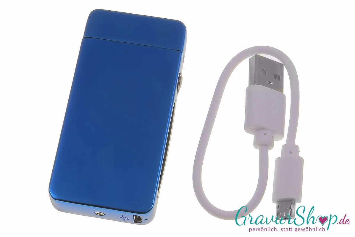 USB Lichtbogen-Feuerzeug blau mit Gravur