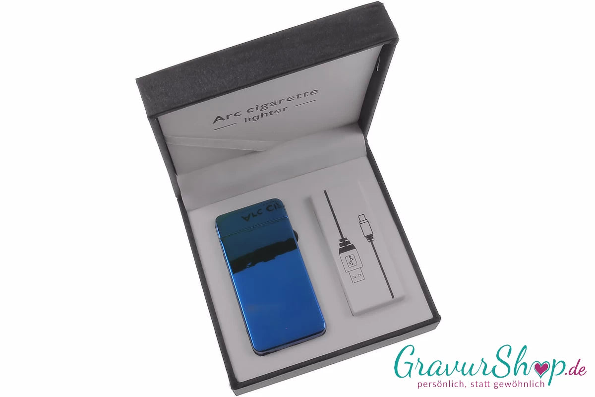 USB X Lichtbogen-Feuerzeug blau mit Gravur