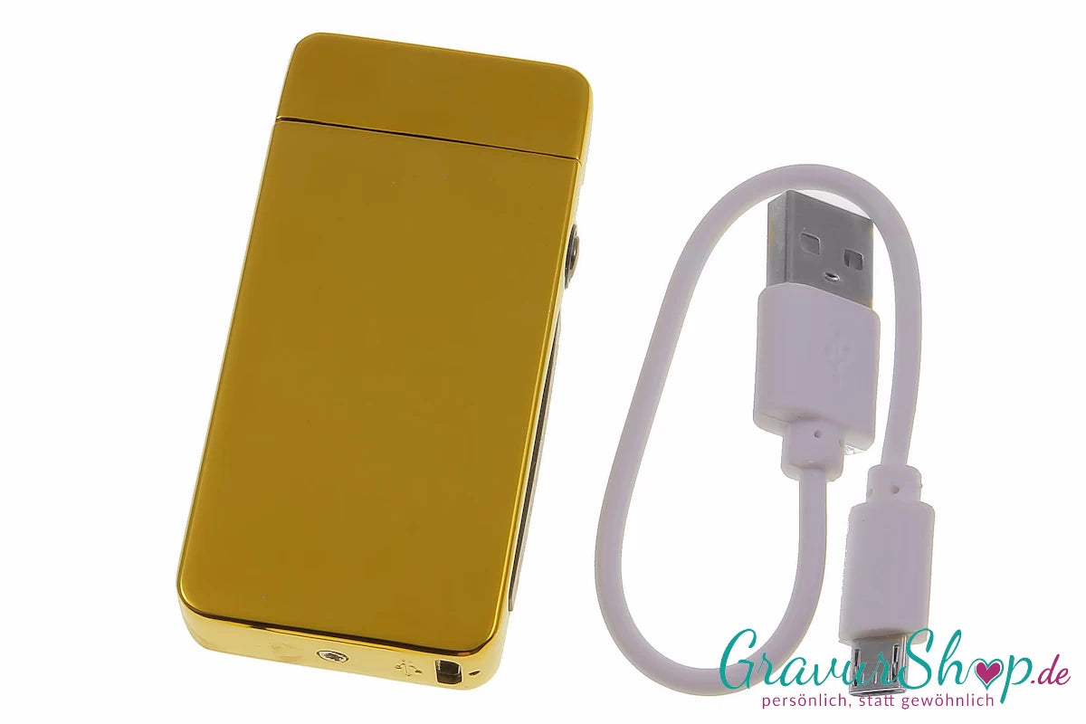 USB Lichtbogen-Feuerzeug gold mit Gravur