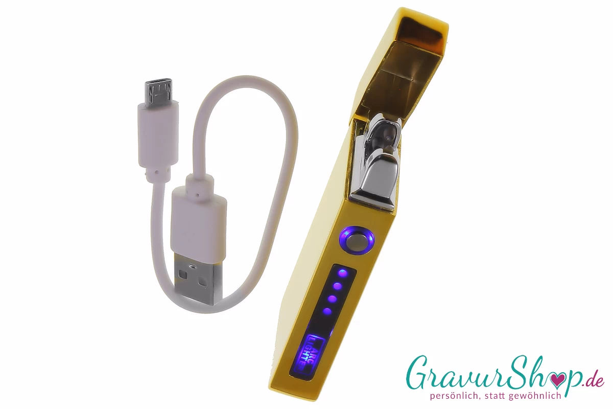 USB X Lichtbogen-Feuerzeug gold mit Ladekabel