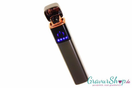 Lichtbogen-Feuerzeug schwarz mit Gravur