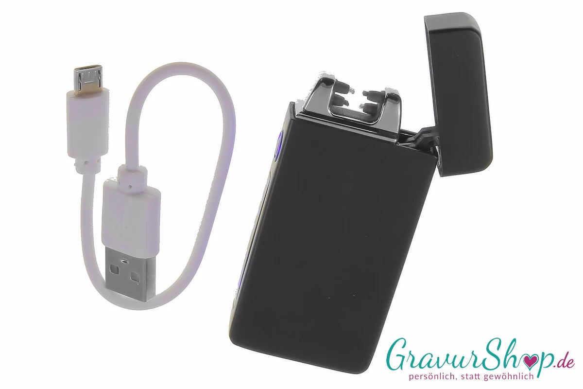 USB X Lichtbogen-Feuerzeug schwarz mit Lasergravur