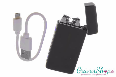 USB X Lichtbogen-Feuerzeug schwarz mit Lasergravur