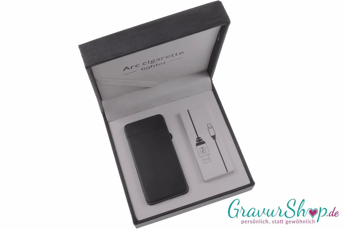 USB X Lichtbogen-Feuerzeug schwarz mit Gravur