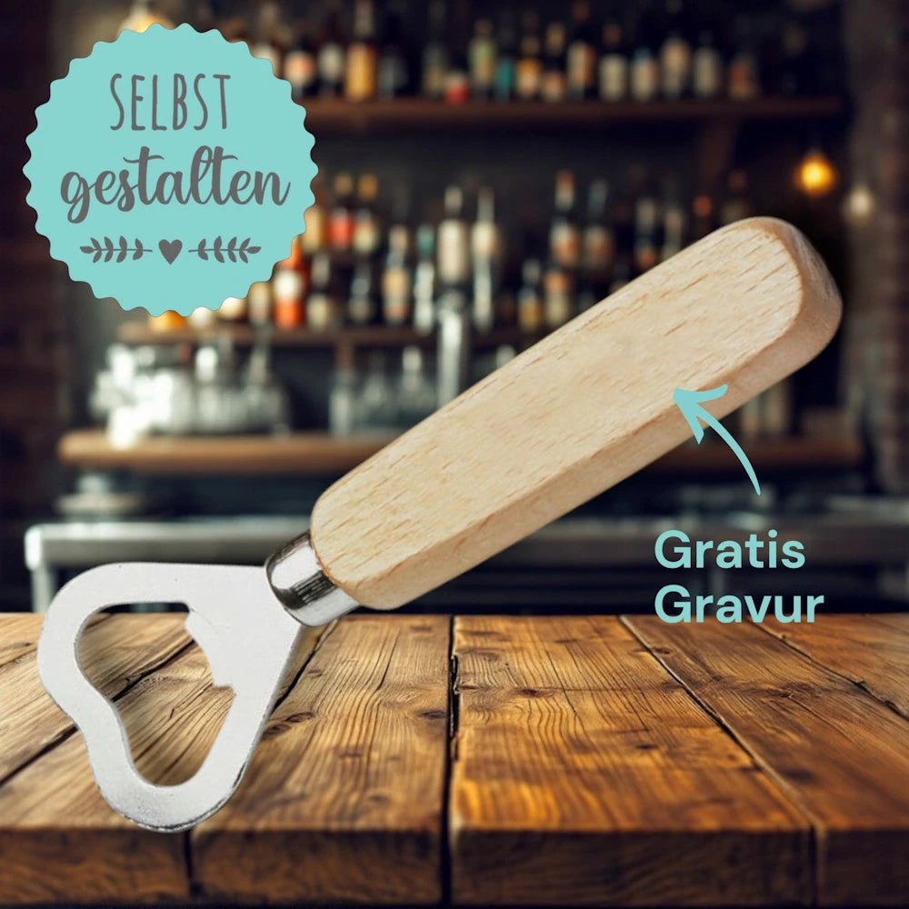 Klassischer Flaschenöffner mit Gravur | Selbst gestalten | mit Text + Motiven personalisieren