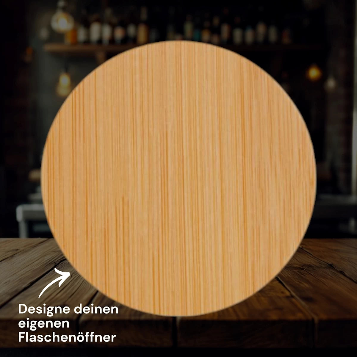 Runder Holz Flaschenöffner mit Gravur | Frei gestalten | Personalisierbar mit Text + Motiven