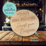 Runder Holz Flaschenöffner mit Gravur | Frei gestalten | Personalisierbar mit Text + Motiven