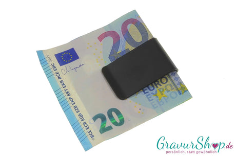 Geldklammer schwarz eloxiert mit Gravur