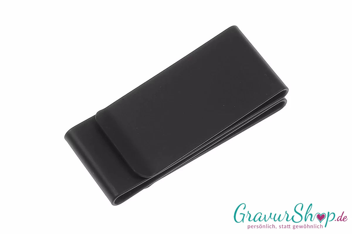 Geldscheinclip schwarz eloxiert mit Gravur