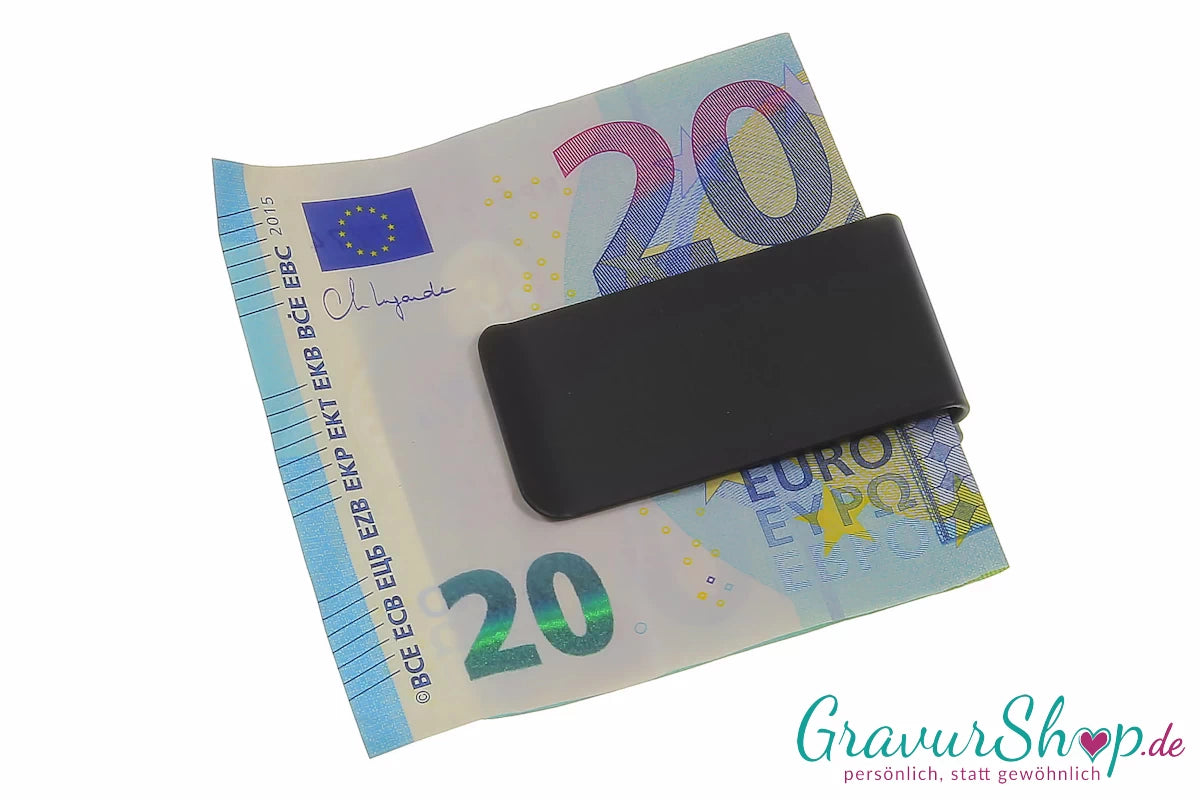Geldclip schwarz eloxiert mit Gravur