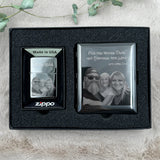 Personalisiertes Geschenkset mit Zippo & Zigarettenetui | Schwarzes Zippo und Etui in Geschenkbox inkl. Gravur