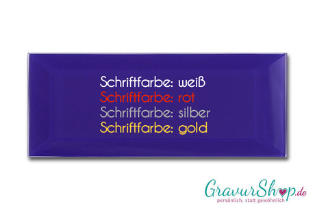 Glasschild in Blau mit Gravur Schriftfarben