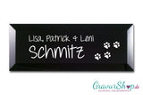 Glasschild in Schwarz B mit Gravur