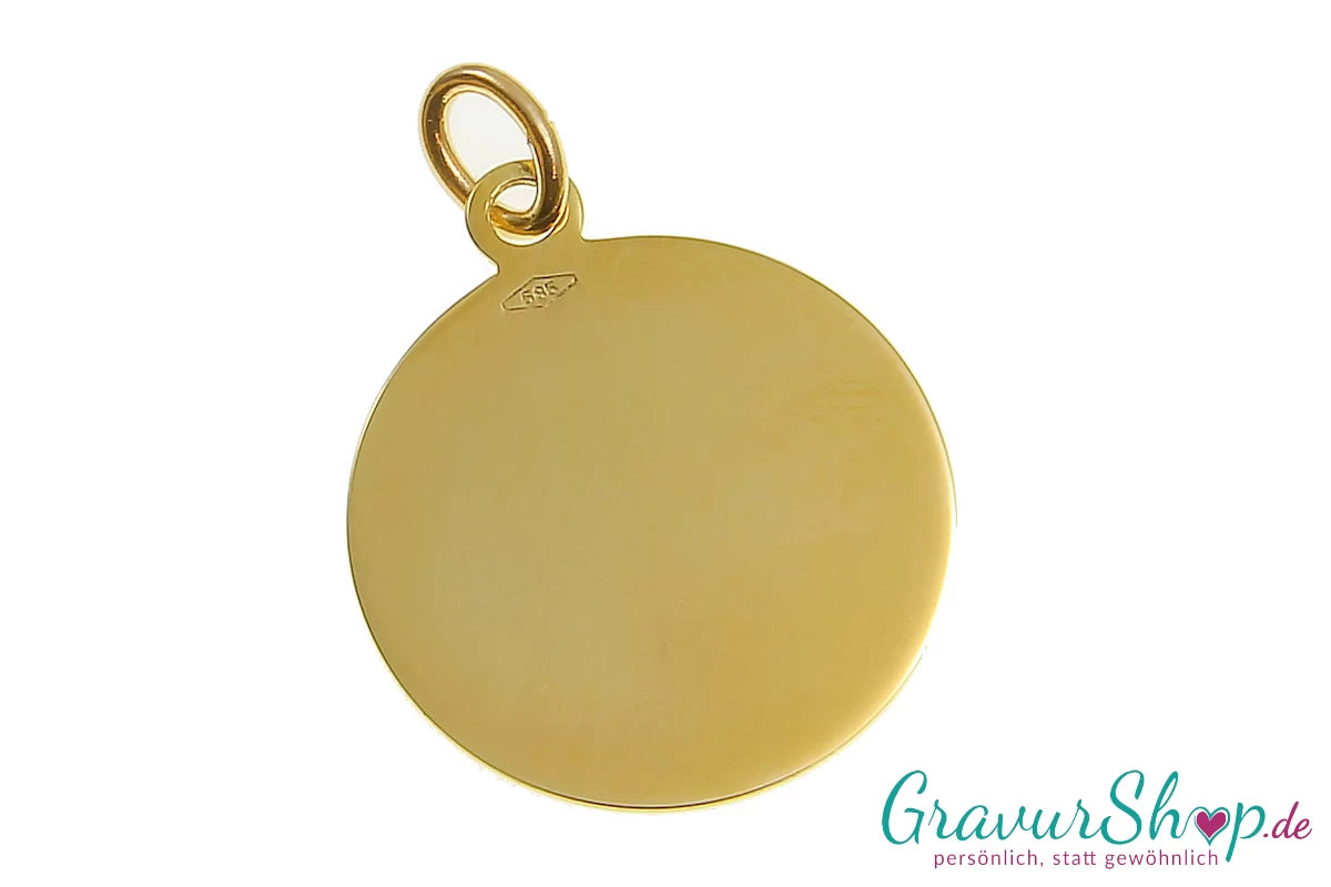 14 Karat Goldanhänger 18mm rund mit Gravur