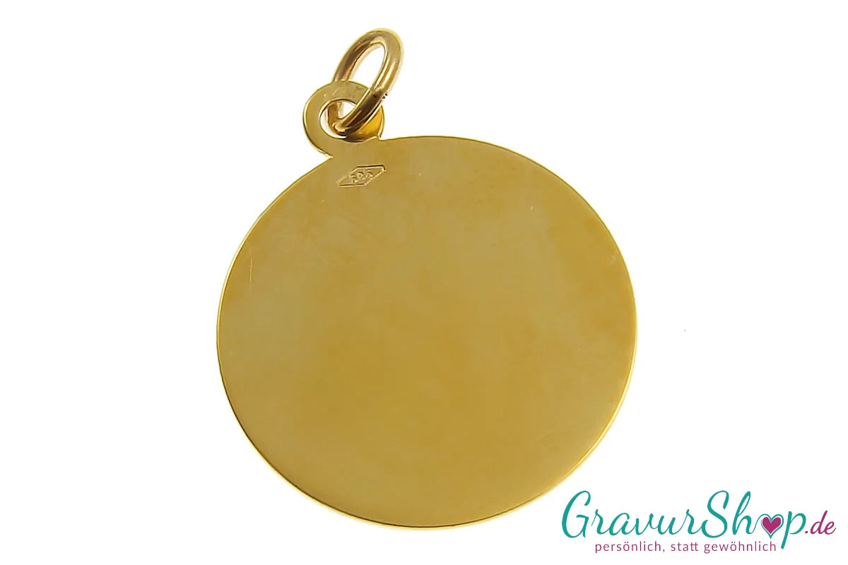 14 Karat Goldanhänger 20mm rund mit Gravur