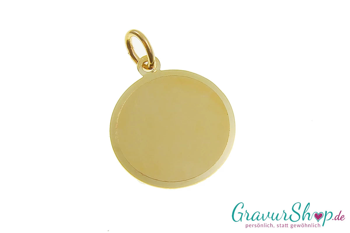 585er Goldanhänger 16mm diamantiert mit Gravur