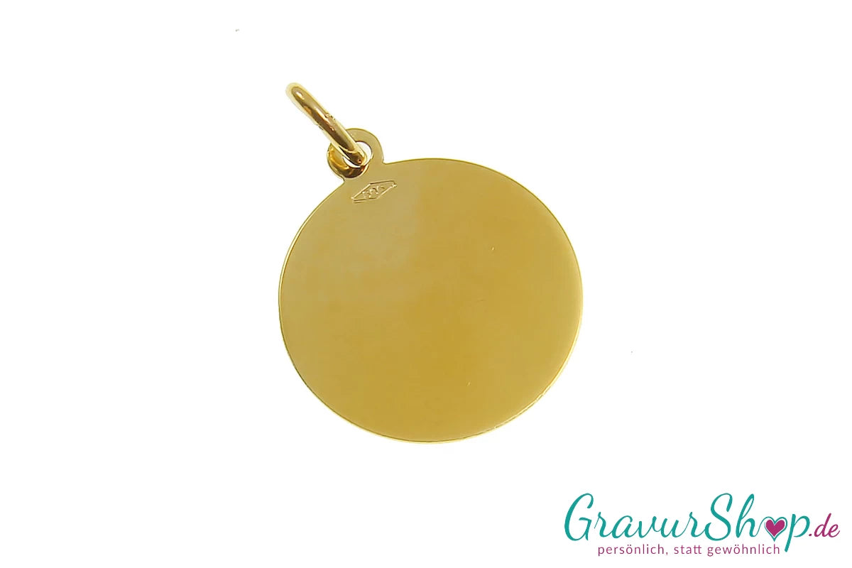 14 Karat Goldanhänger 16mm diamantiert mit Gravur