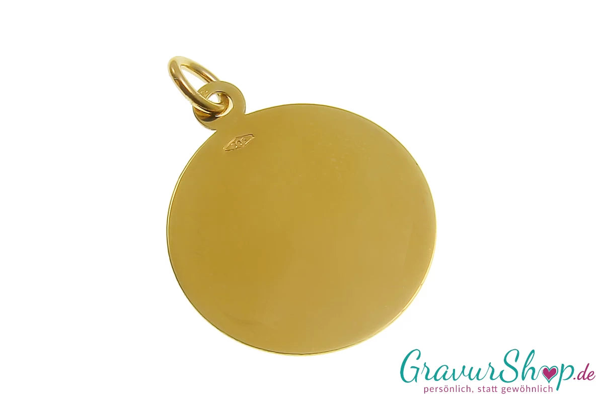 14 Karat Goldanhänger 20mm diamantiert mit Gravur